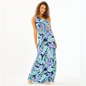 Lilly Pulitzer One-Shoulder Dress in Blue and Green